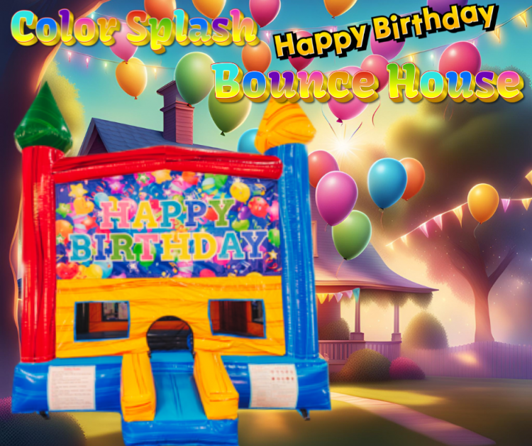 Color Splash Happy Birthday Bounce House