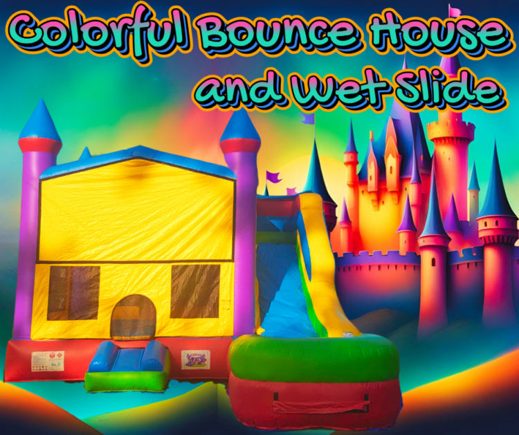 Colorful Castle Bounce House & Wet Slide