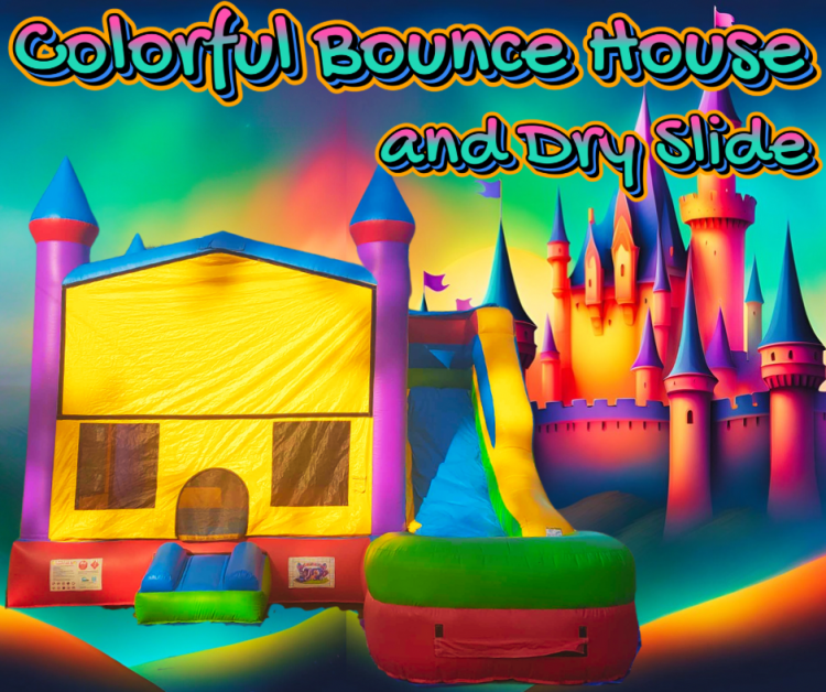 Colorful Castle Bounce House & Dry Slide