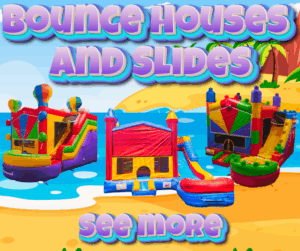 Colorful bounce houses and slides
