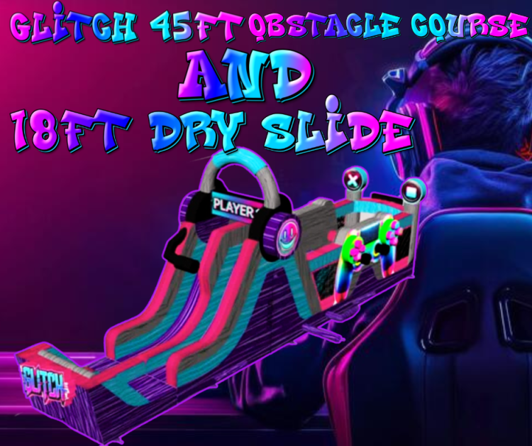 Glitch 45ft Obstacle Course and 18ft Dry Slide Glitch 45ft Obstacle Course and 18ft Dry Slide
